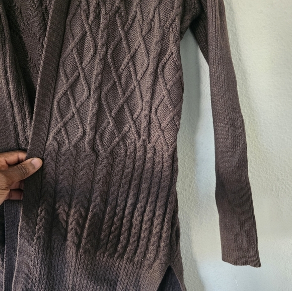 Chico's Cardigan Women SP Brown Long Sleeve Cable Knit Open Wool Cashmere - Picture 10 of 14